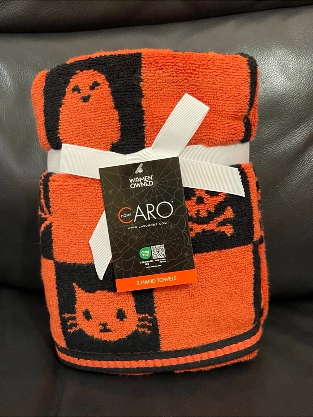 CARO HOME Halloween Checkered Hand Towels, Set of 2 Halloween Hand Towels